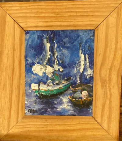 CHAN (1929-2021) Peintre De Madagascar "Boutres", Années 1990 Huile sur Panneau 25 X 20 cm