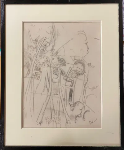 TAL-COAT Pierre (1905-1985) "Arbres au Château-Noir",1943 Fusain sur papier encadré 47 x 35 cm