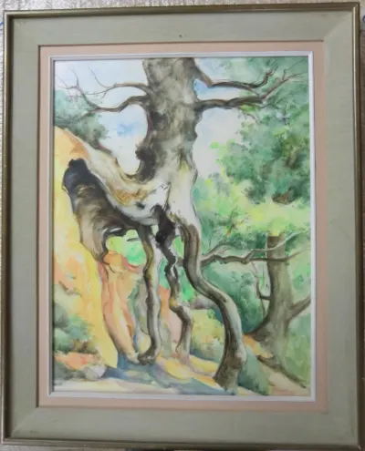BITAUBE Fernand (1906-1993) "L"arbre déraciné" Aquarelle encadrée et signée 65 x 50 cm