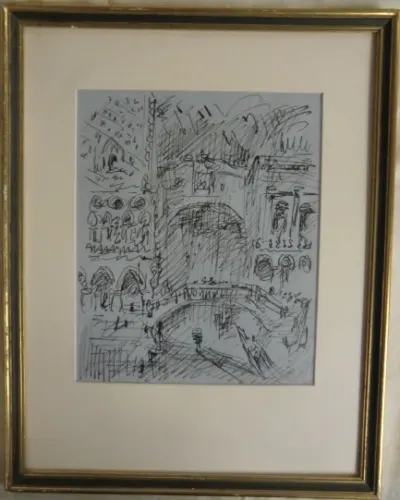 MASSON André (1896-1987) "Venise, Pont des soupirs", 1960 Dessin original Encre/papier 21 x 17
