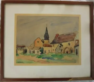 Albert Lepreux ( 1868 - 1959 )" L"grise du village" Aquarelle et mine de plomb/papier 24 x 32 cm