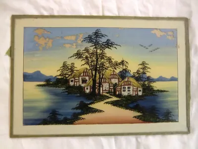 Indochine 4 Fixés Sous-verres " Paysages" Années 1930 20 x 30 cm