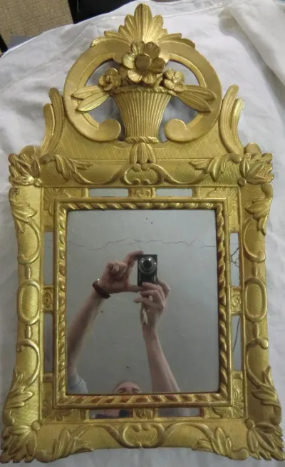 MIROIR Fronton Bois Doré Époque XIX ème Style Régence XV 69,5 x 39,5 Cm